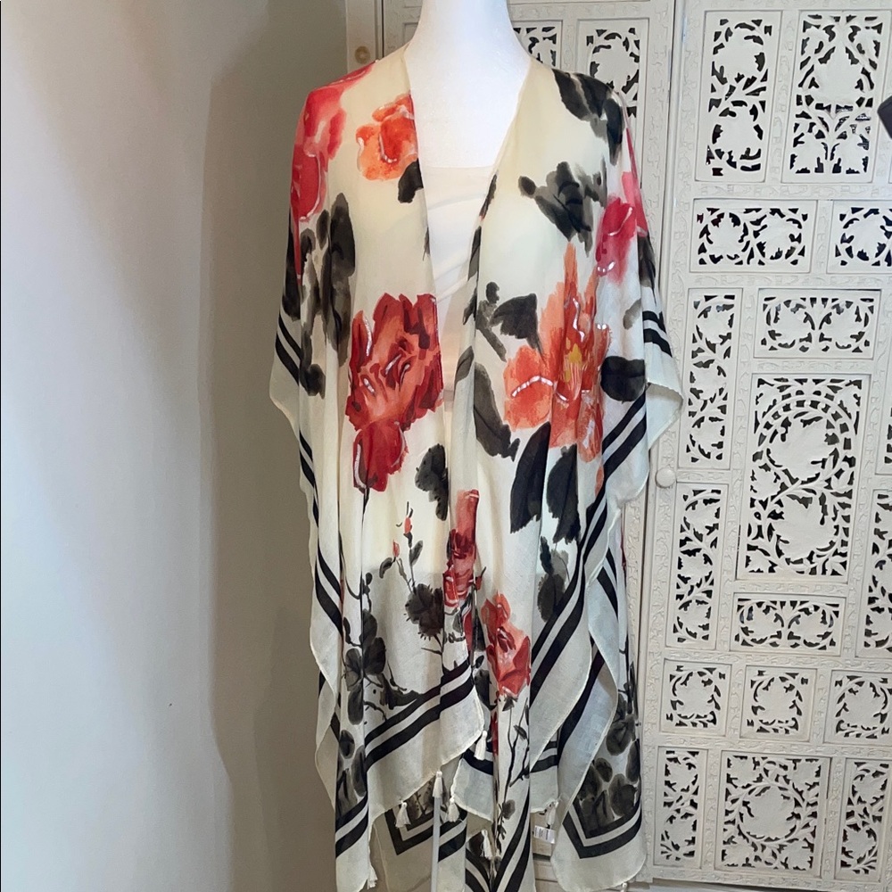 Cotton Rose flower Swim Coverup in Cream, Red, Black